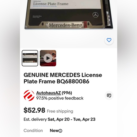 Mercedes Benz Stainless steel license plate frame authentic came from dealership - Picture 12 of 15